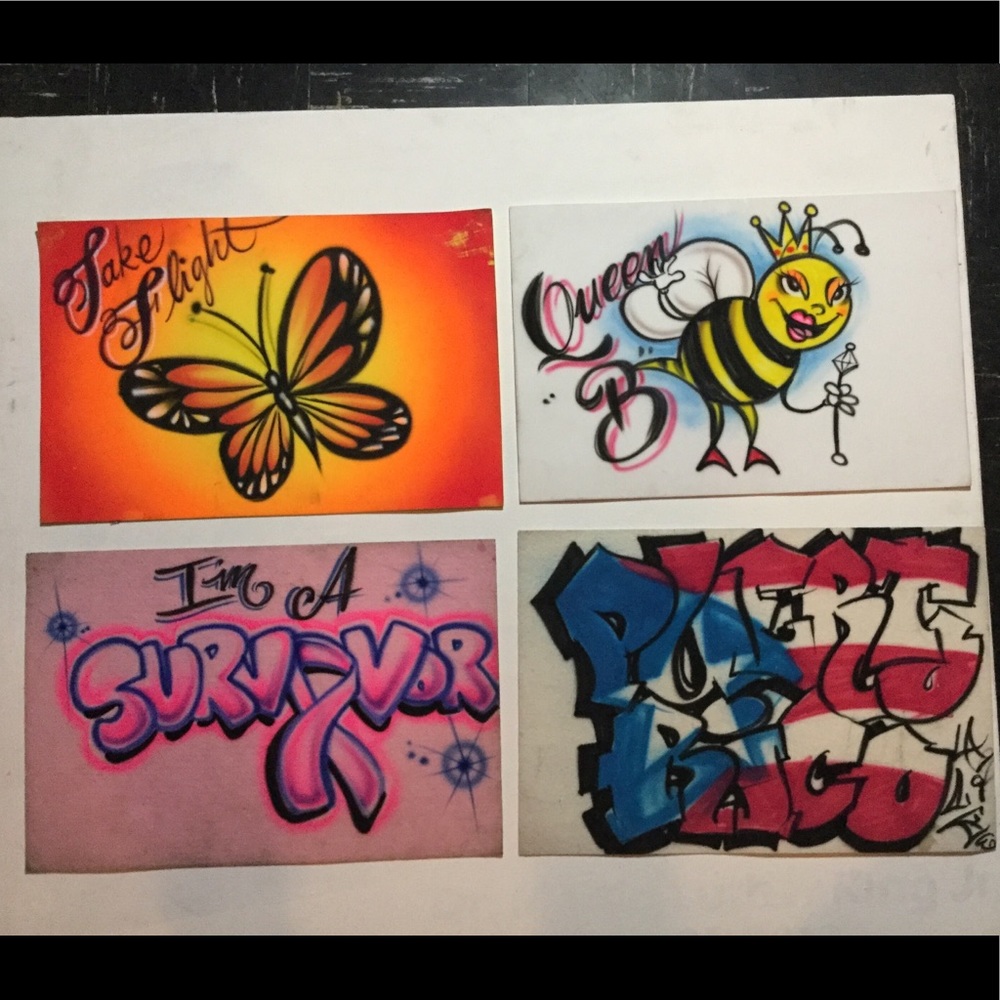 Airbrushed designs for shirts.